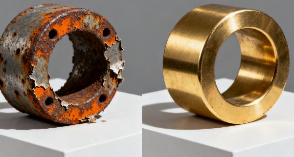 Corroded steel components and original, unaffected brass components