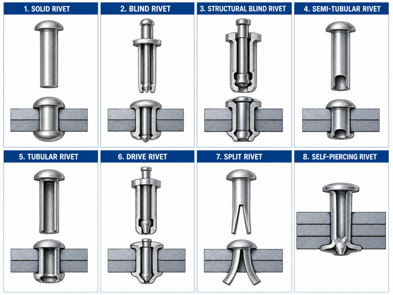 Types of Rivets: A Guide to 8 Common Rivet Types